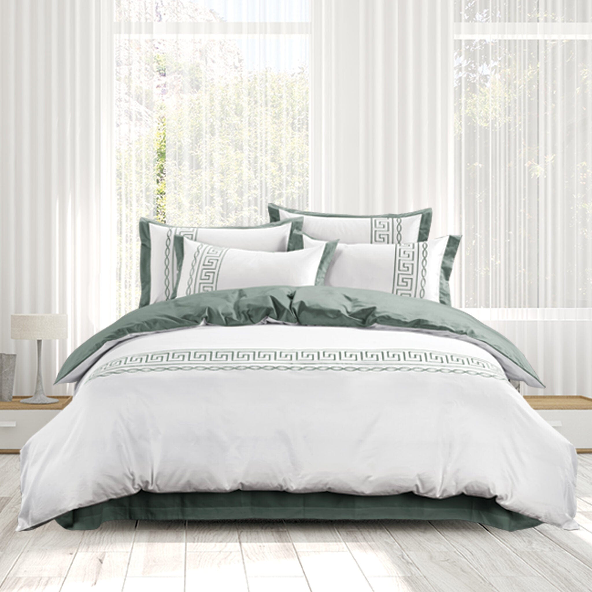 Egyptian Cotton Duvet Cover Egyptian Cotton Donatela White & Duck Egg 400 Thread Count  Duvet Cover Set (6708518158425)