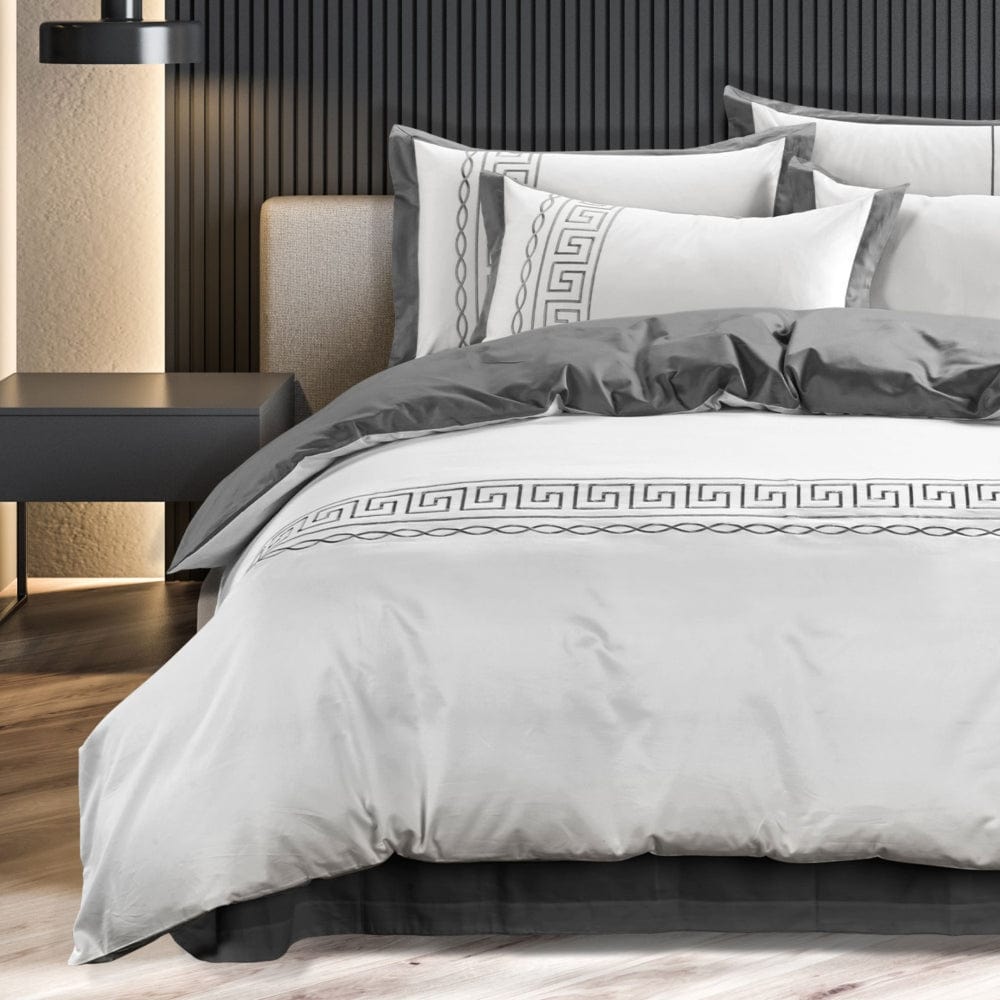 Egyptian Cotton Duvet Cover Egyptian Cotton Donatela White & Grey 400 Thread Count  Duvet Cover Set (6708169736281)