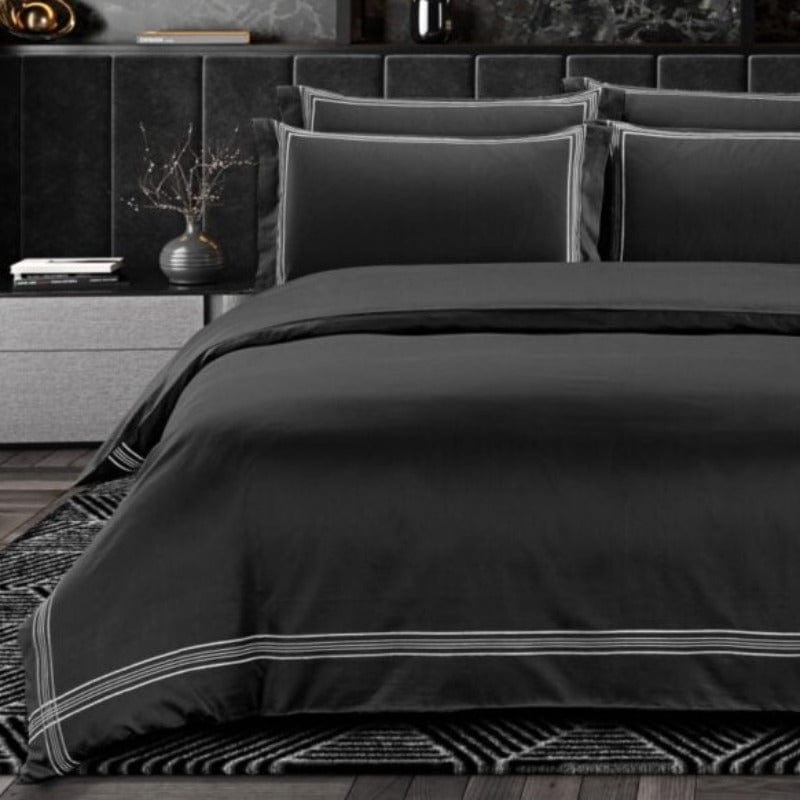 Egyptian Cotton Duvet Cover Queen Egyptian Cotton 400 Thread Count Giorgio Black & Silver  Duvet Cover Set (6984208711769)