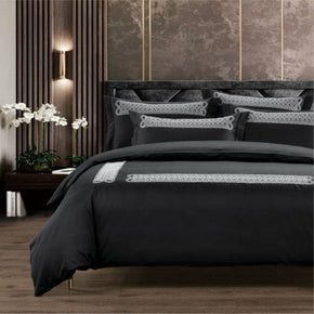 Egyptian Cotton Duvet Cover Queen Egyptian Cotton 400 Thread Count Ottavia Black & Silver Duvet Cover Set (7239220723801)