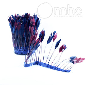 FEATHER TRIMMINGS Habby Maroon and Navy Two Tone Feather Trimming (7149320208473)