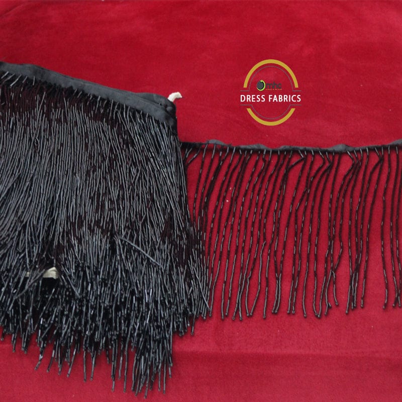 FRINGING Habby Black Glass Beaded Fringing 25cm. (7061112029273)