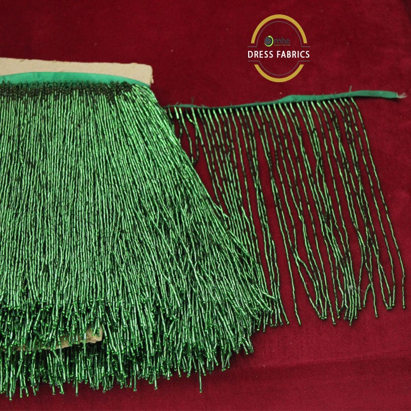 FRINGING Habby Bottle Green Glass Beaded Fringing 25cm. (7061112029273)
