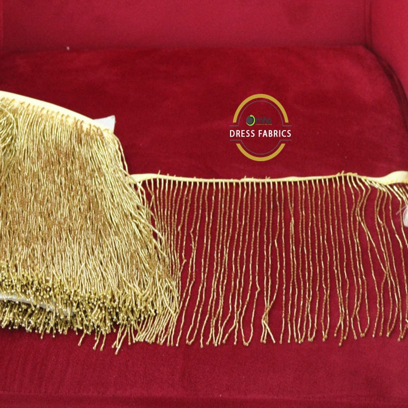FRINGING Habby Mustard Glass Beaded Fringing 25cm. (7061112029273)