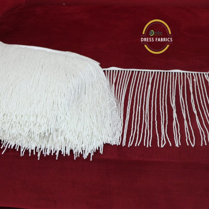 FRINGING Habby White Glass Beaded Fringing 25cm. (7061112029273)