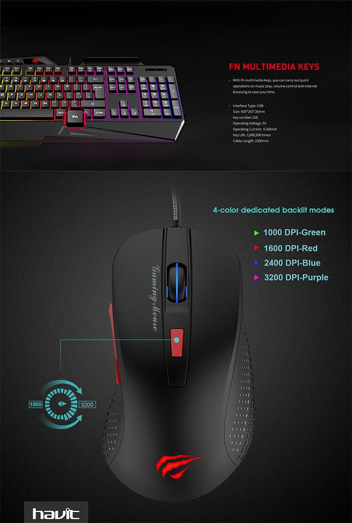 HAVIT Gaming Mouse Havit KB852CM Multi-function wired keyboard with Gaming Mouse (6682400620633)