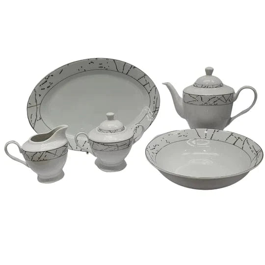 Homeware Dinner Plate Dinner Set 47 Piece Silver Rim And Silver Pattern SGN2444 (7209552183385)