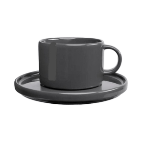 Jan MUGS Jan Flat Stackable Cup & Saucer Dark Grey 250ml JH-000057 (7134342578265)