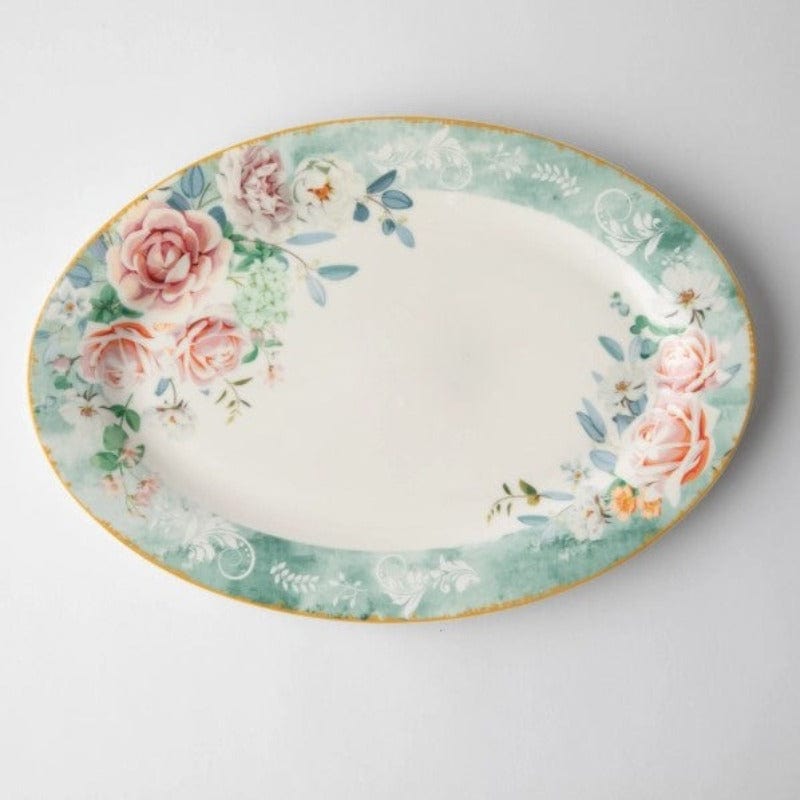 Jenna Clifford Platter Jenna Clifford Green Floral Oval Platter 25.5cm JC7119 (2061580173401)