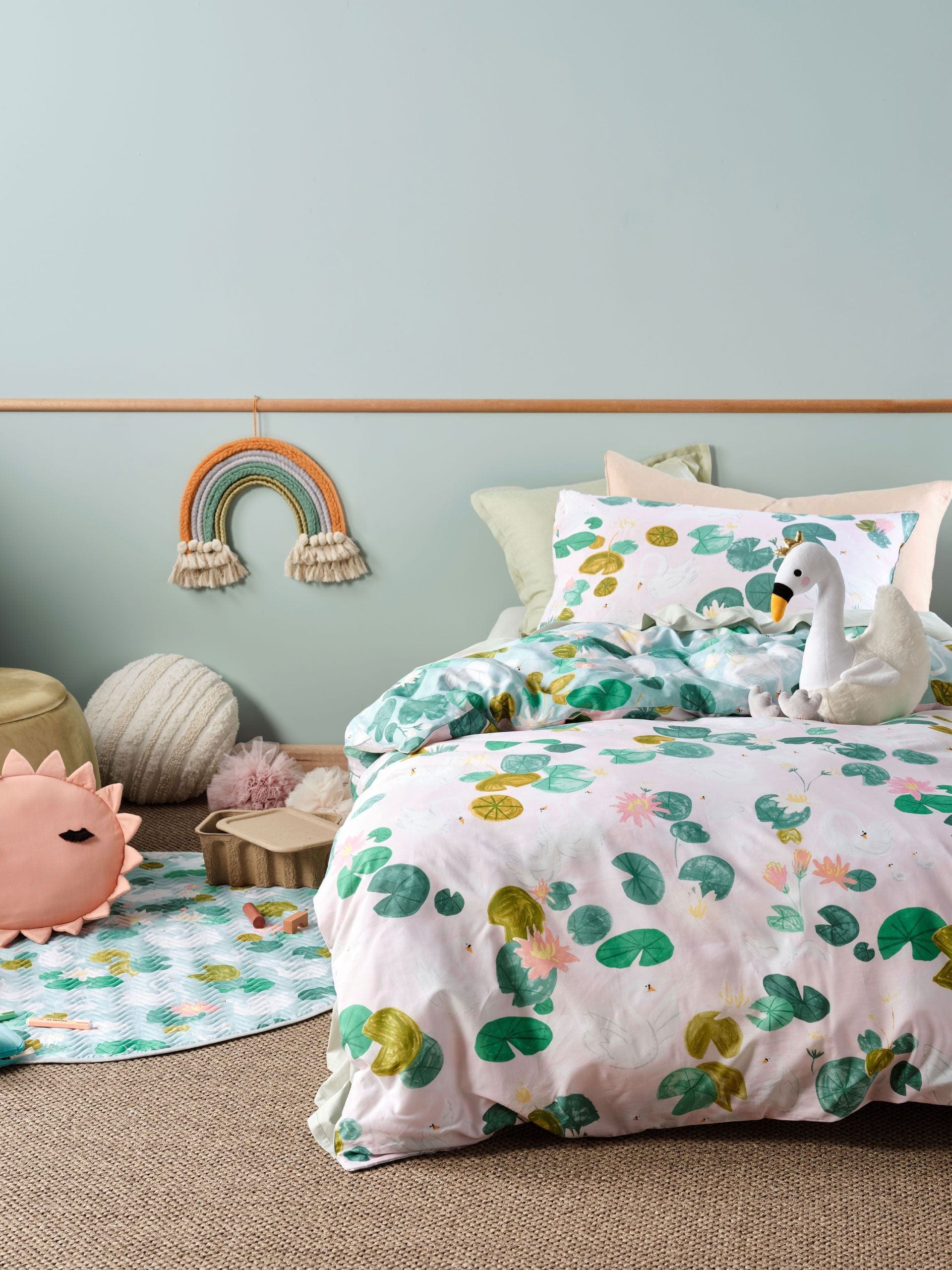 Linen House Duvet Cover Single Linen House Swanning Around Teal Duvet Cover Set (6891237802073)