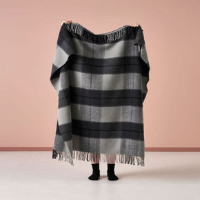 Linen House Fur Throw Linen House Check Throw Wool Black-Grey 127X152 (7059993395289)