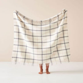 Linen House Fur Throw Linen House Check Throw Wool Cream 127X152 (7059999391833)
