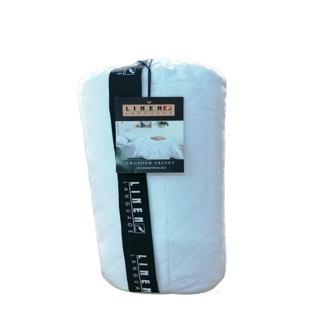 Linen Language Bedroom & Bathroom Velvet Crush Queen Bedspread 5 Piece White (2061814136921)