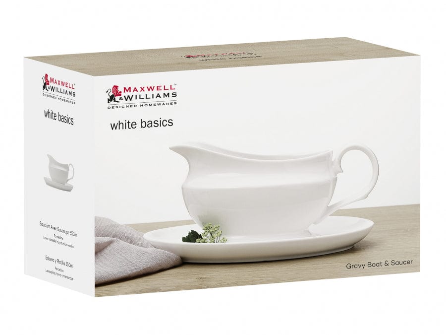 Maxwell & Williams Divided Maxwell & Williams White Basics Gravy Boat & Saucer 550ml P0424 (7262438162521)