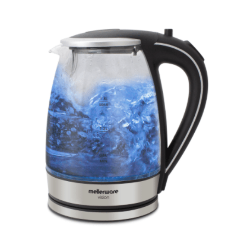 Mellerware KETTLE Mellerware Kettle 360 Degree Cordless Glass Silver 1.8 Litre 2200w Azure (6779184873561)