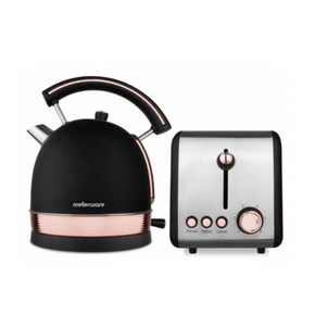 Mellerware TOASTER & KETTLE Mellerware Stainless Steel Black Kettle And Toaster Rose Gold Set (7011104260185)