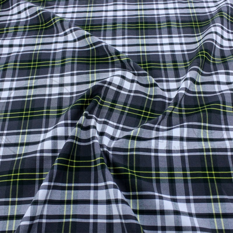 MHC World Dress Fabrics Grey/Green Tartan Check Fabric 150cm (7178460201049)