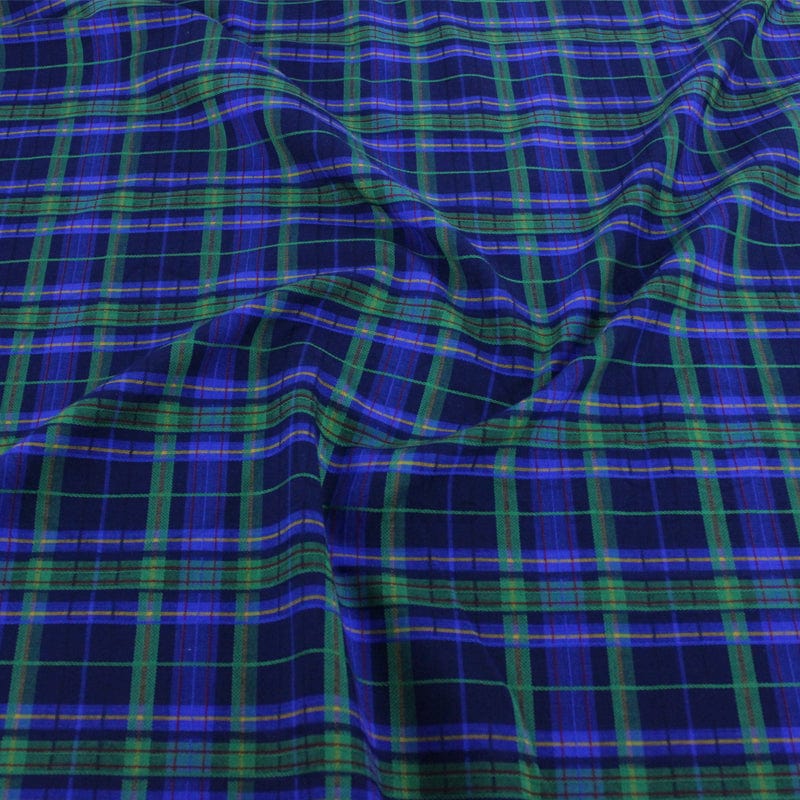 MHC World Dress Fabrics Royal/Green Tartan Check Fabric 150cm (7178460201049)