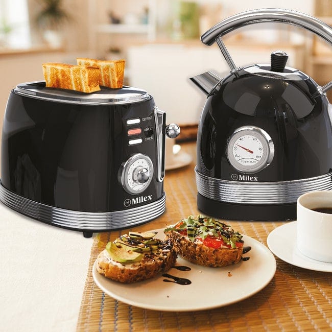 MILEX TOASTER & KETTLE Milex Retro-style Breakfast Combo Black MRC001BK (6954927652953)