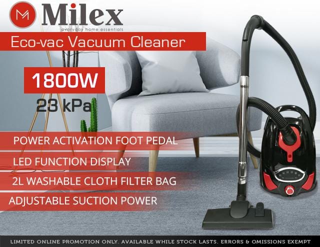 Milex 1800W Eco-Vac Vacuum Cleaner | Shop Online | mhcworld.co.za (6693617893465)