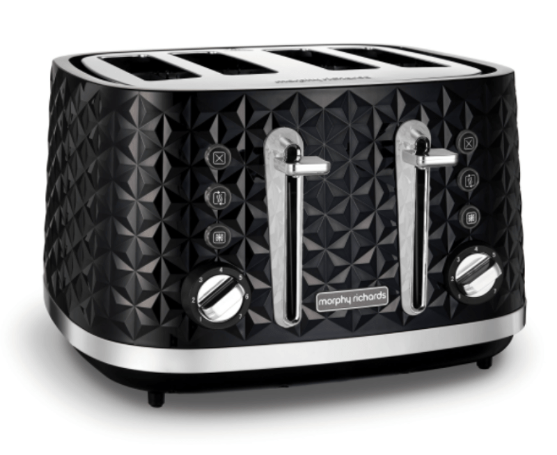 Morphy Richards TOASTER Morphy Richards Toaster 4 Slice Plastic Black 7 Heat Settings 1600W Vector (6776467914841)