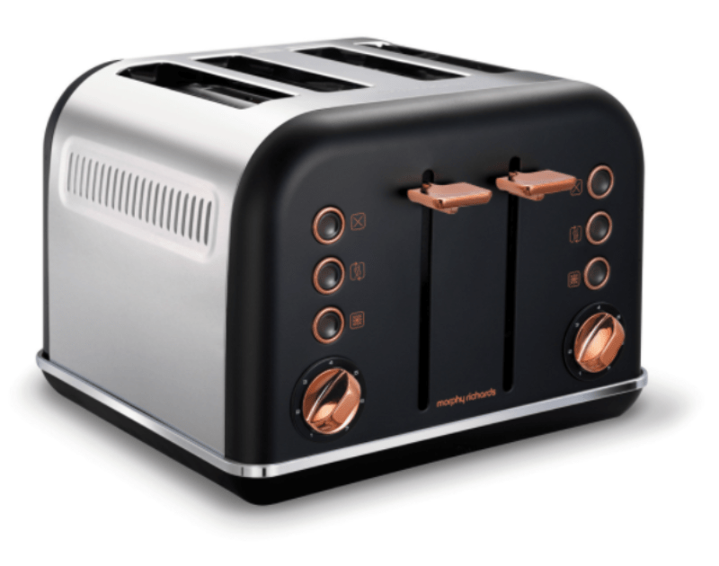 Morphy Richards TOASTER Morphy Richards Toaster 4 Slice Stainless Steel Black 1800W Accents Rose Gold (6776492032089)