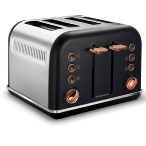 Morphy Richards TOASTER Morphy Richards Toaster 4 Slice Stainless Steel Black 1800W Accents Rose Gold (6776492032089)