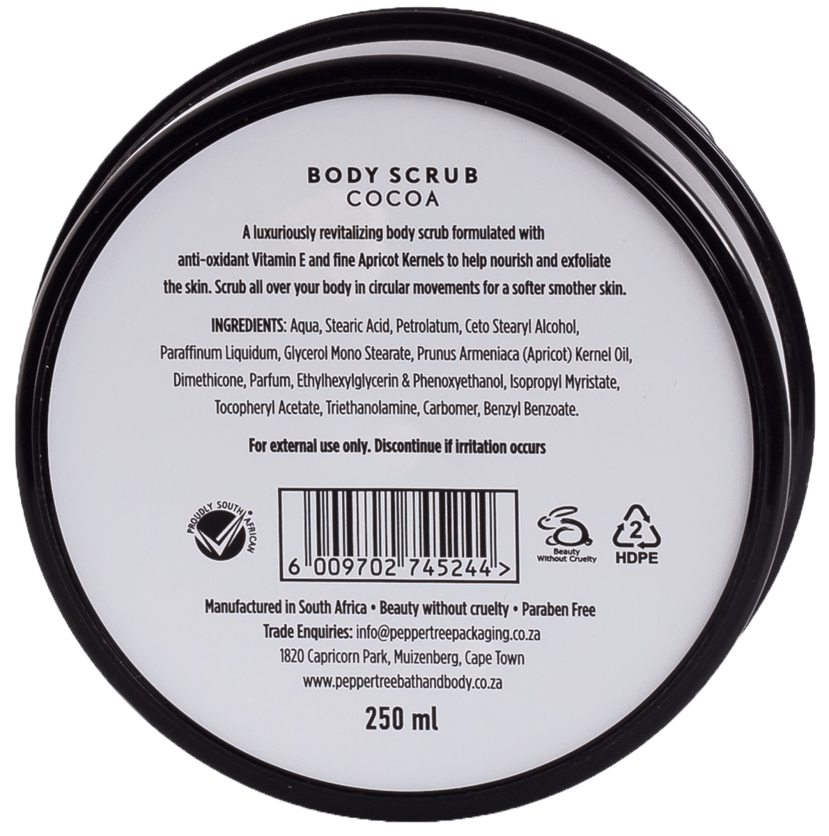 Pepper Tree SOAP DISH Body Essentials Cocoa Body Scrub 250ml (7226527744089)