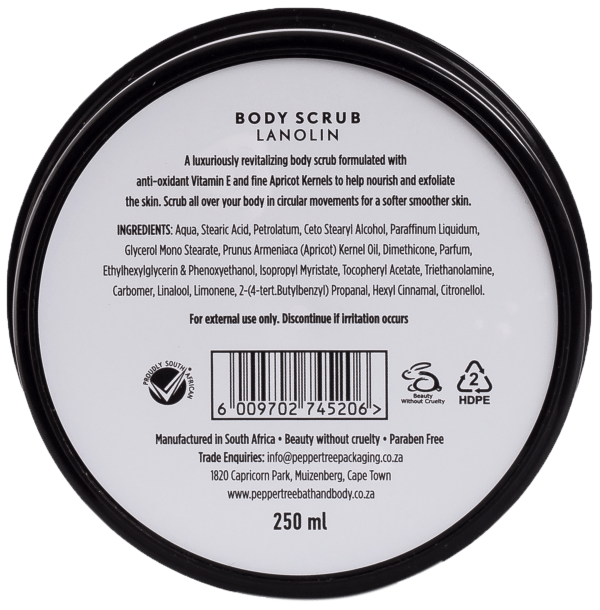 Pepper Tree SOAP DISH Body Essentials Lanolin Body Scrub 250ml (7226530889817)