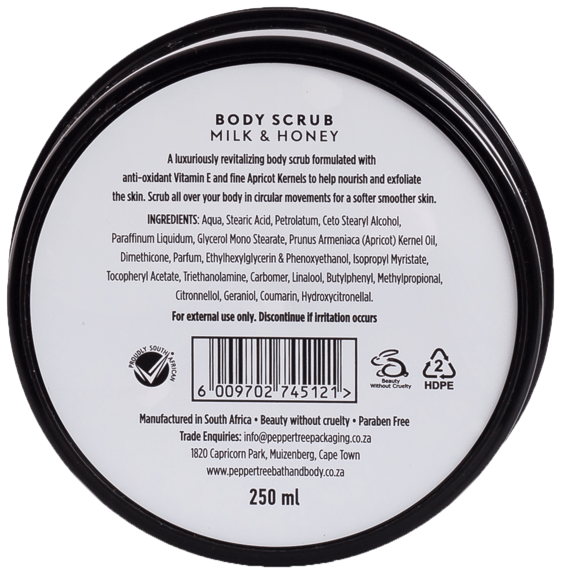 Pepper Tree SOAP DISH Body Essentials Milk & Honey Body Scrub 250ml (7225335808089)