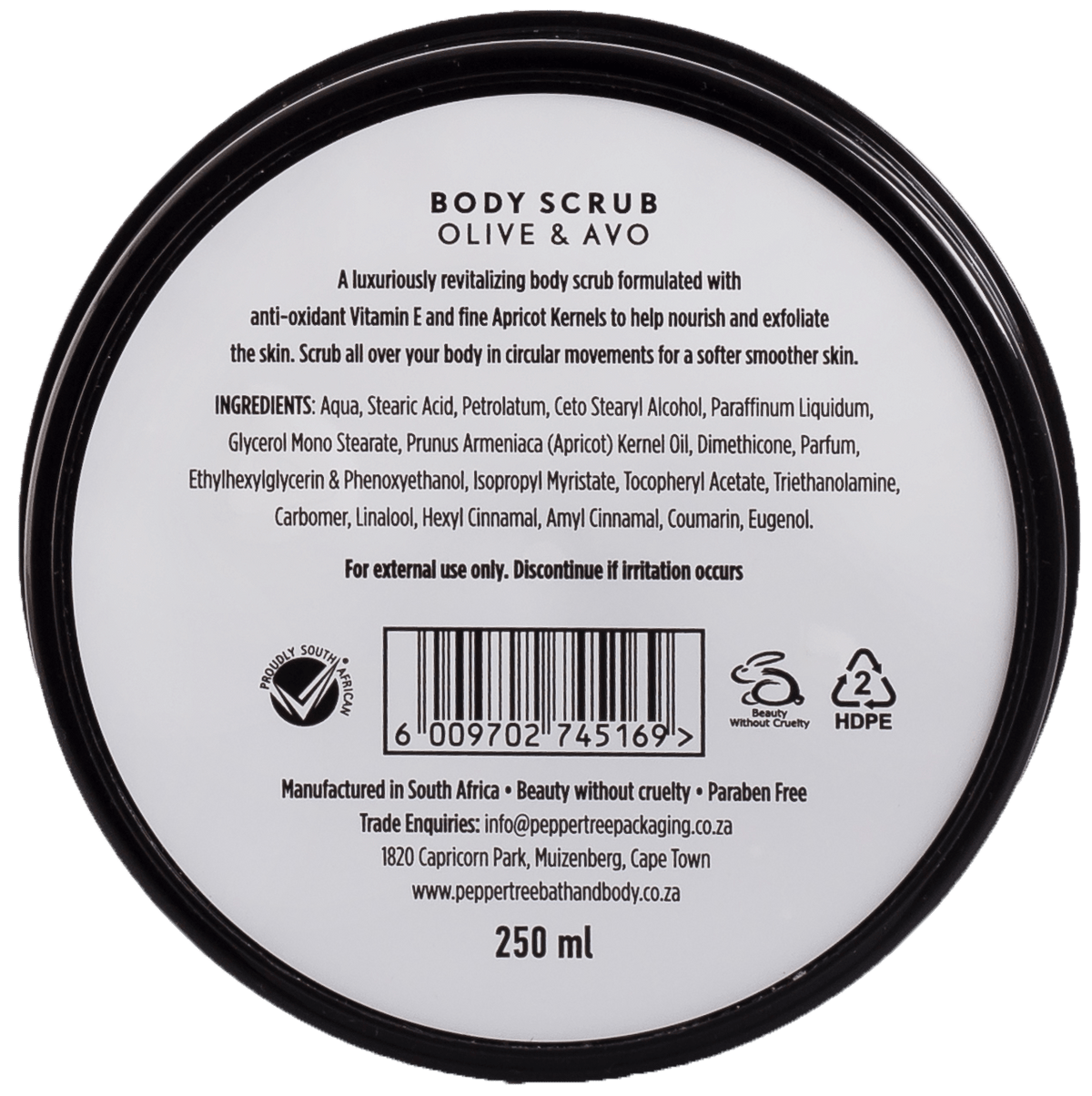 Pepper Tree SOAP DISH Body Essentials Olive & Avo Body Scrub 250ml (7225330925657)