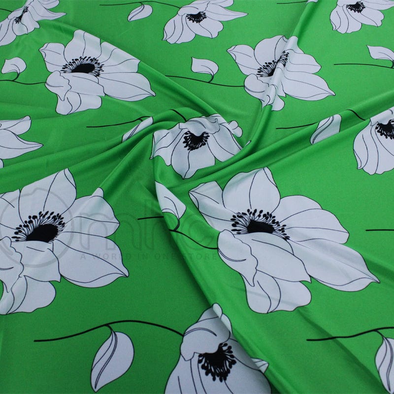 PRINTED ARMANI SATIN Dress Fabrics Green Printed Armani Satin Fabric 150cm (7174385467481)