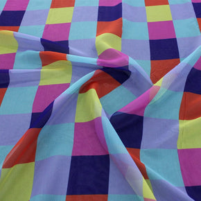 PRINTED CHIFFON Dresses Purple Printed Multi Colour Block Chiffon Fabric 150 cm (6891843321945)