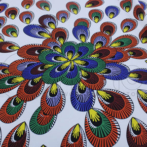 PRINTED MINI MATT Fabric White Printed Mini Matt Peacock Fabric 150cm (7128300486745)