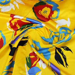 Printed Satin Dress Fabrics Yellow Printed Duchess Satin Fabric Roses 150 cm (6772229079129)