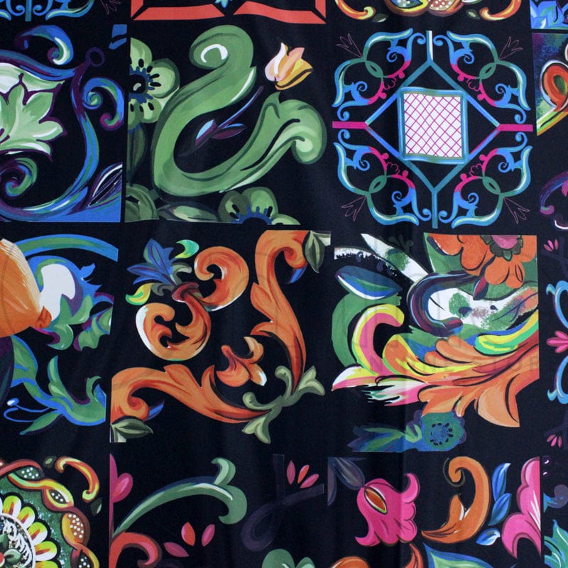 PRINTED SATIN Fabric Black Printed Digital Duchess Satin 140cm (7157414559833)