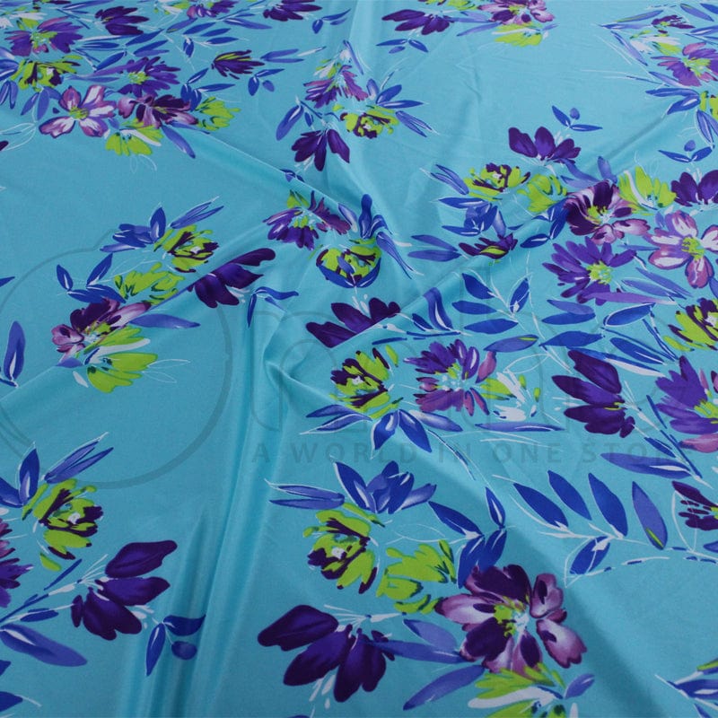 PRINTED SATIN Fabric Blue Printed 50D Dull Satin 140cm (7143096418393)
