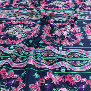 PRINTED SATIN Fabric Cerise/Navy Printed Digital Duchess Satin Fabric 140cm (7157415542873)