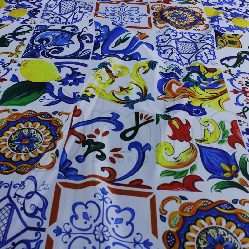 PRINTED SATIN Fabric White Printed Digital Duchess Satin 140cm (7157414559833)
