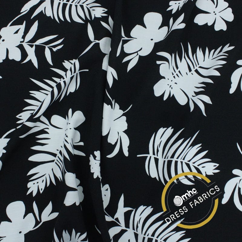 RAYON SLUB Dresses Black Printed Rayon Slub Fabric 150cm (6852574871641)