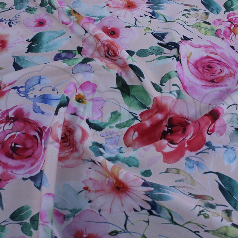 SCUBA Dress Fabrics Printed Floral Scuba Fabric Pink 150cm (7256342790233)