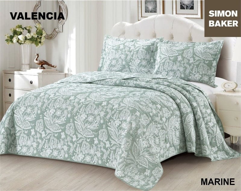 SIMON BAKER BEDSPREAD King: 270x270cms plus 2 Pillowcases Simon Baker Valencia Jacquard Bedspread Marine (6595073802329)