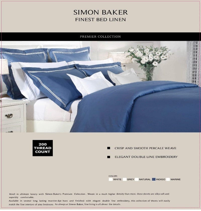 SIMON BAKER Duvet Cover King Duvet Cover Set Indigo Simon Baker 200 Thread Count Cotton Satin Stitched Duvet Cover Set Indigo (6596019683417)