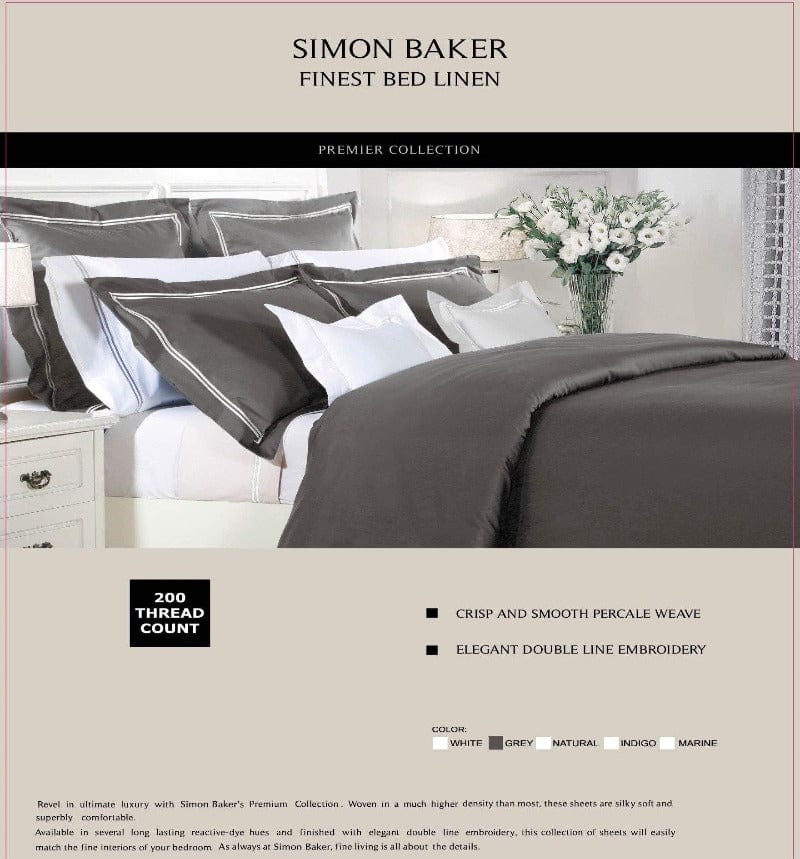 SIMON BAKER Duvet Cover Simon Baker 200 Thread Count Cotton Satin Stitched Duvet Cover Set Grey (2061830291545)