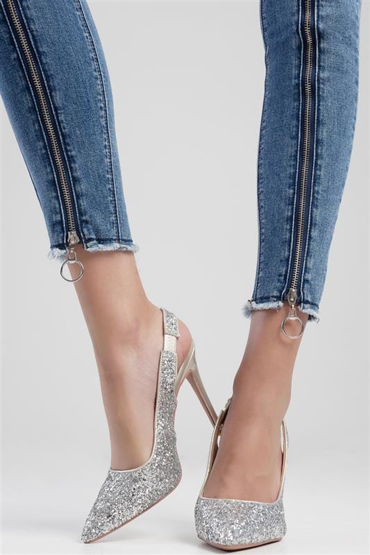 Sissy Boy Ladies Sandals Sissy Boy Glitter Sling Back Court Silver (7069044899929)