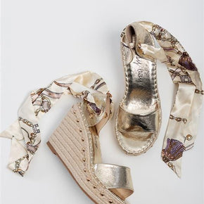 Sissy Boy Ladies Sandals Sissy Boy Spill The Tea Ladies Wedge Sandals Gold (7137906491481)