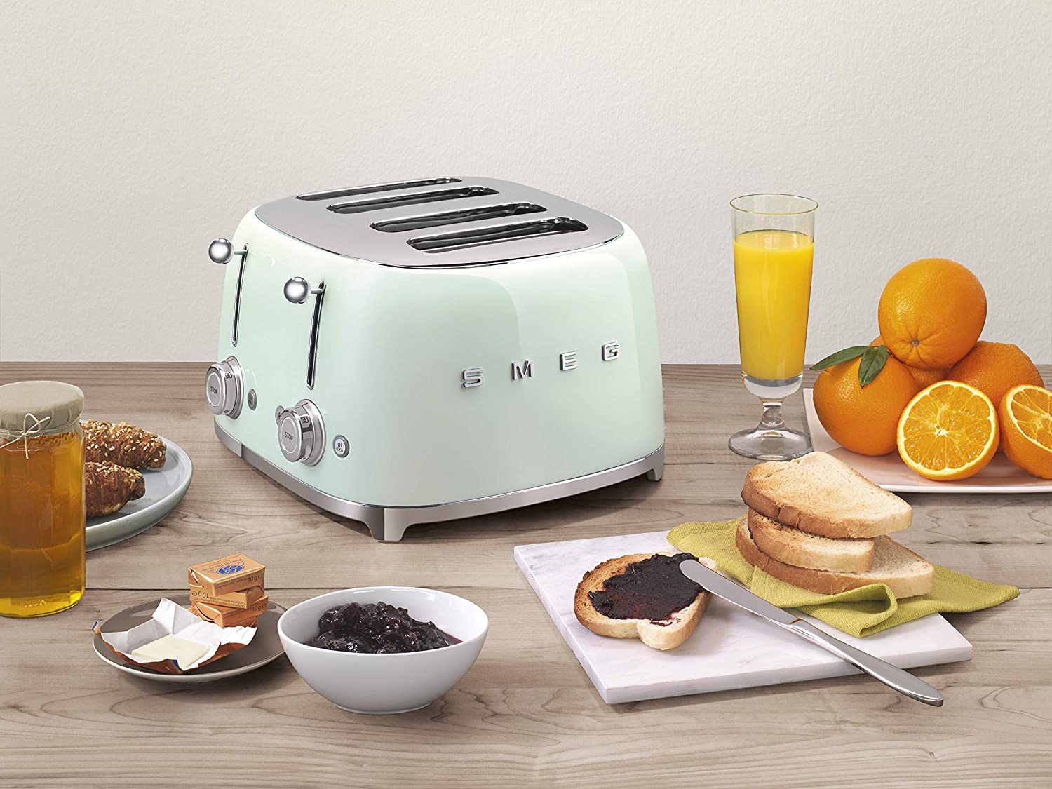 smeg Toaster Smeg Retro 2000W 4 Slice Toaster Pastel Green TSF03PGSA (6899644629081)