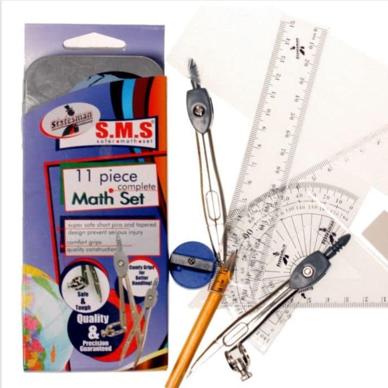 STATESMAN School Stationery Statesman S.M.S. Safer Math Set 11 Piece High Quality (6882391752793)