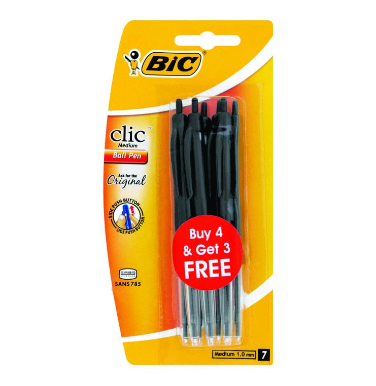 Stationary Tech & Office Bic Clic Ballpoint Pen BLK 4+3 (2061801816153)