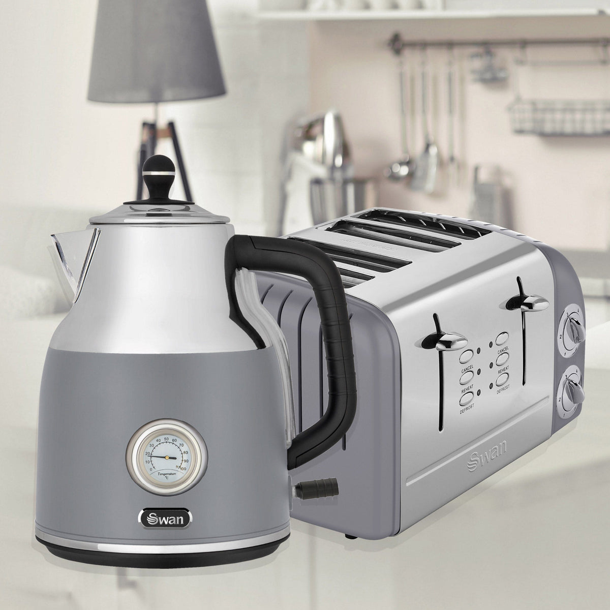 Swan TOASTER & KETTLE Swan 1,7 Litre Grey Cordless Kettle With Temperature Gauge SRK42G (7229348741209)